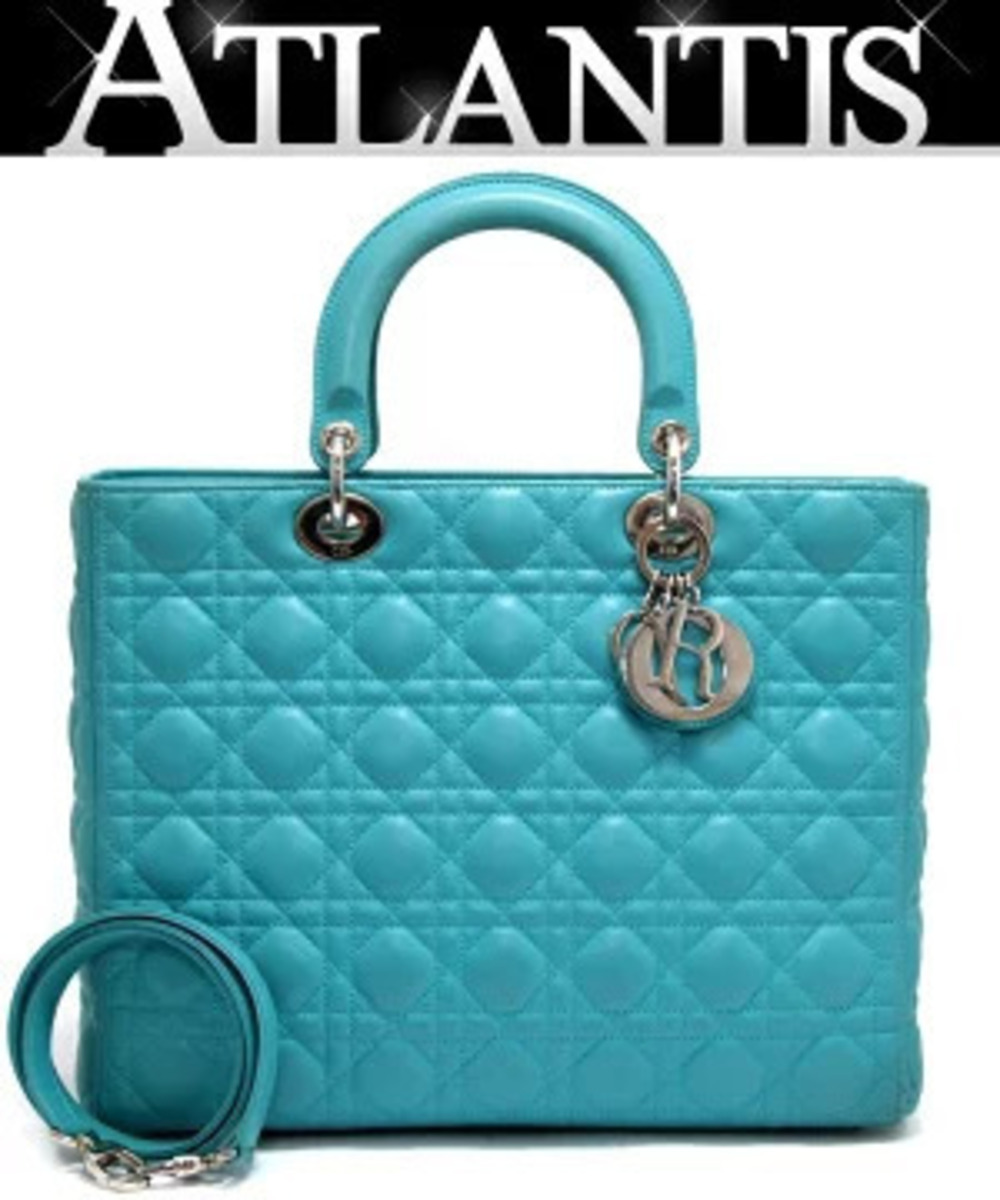 Christian Dior Lady Cannage Bag Lambskin Leather Turquoise Blue